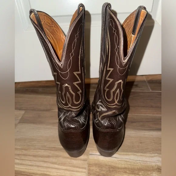 Lucchese Brown Boots Full OSTRICH QUILL Exotic Cowboy Western